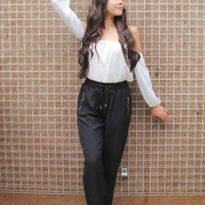 Drawstring Track Pants-Black